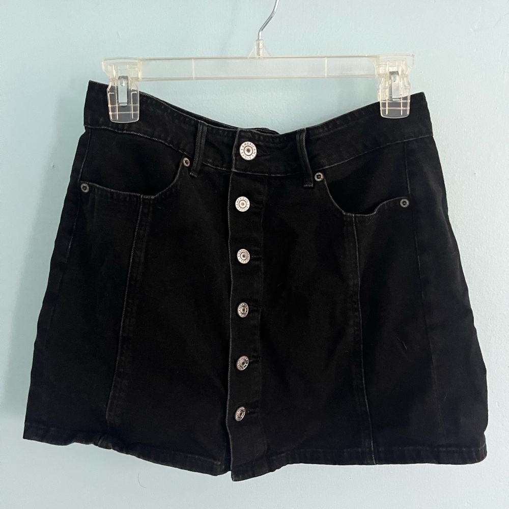 Black Button-Up Denim Skirt